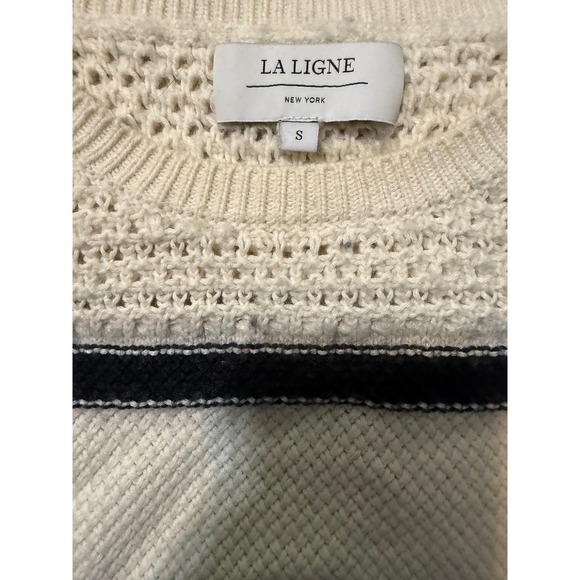 LA LIGNE NEW YORK Cream Black Stripe Knit Sweater Women Size S Cotton Cashmere - Picture 6 of 7